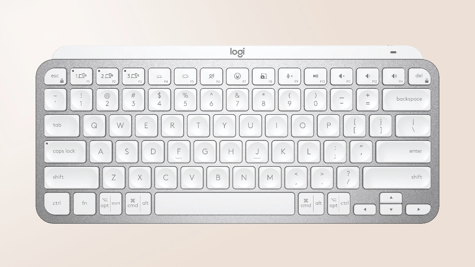 The Logitech MX Keys Mini is seen from overhead.